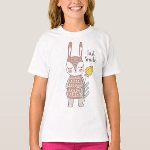 T-shirt Lapin de printemps avec une fleur jaune, adorable