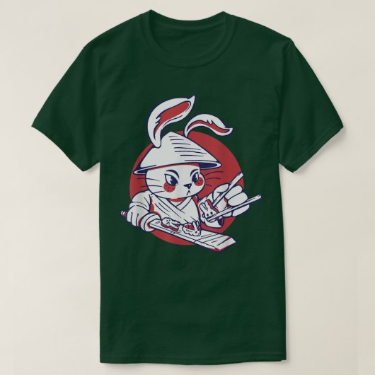 T-shirt Lapin de Samurai faisant du sushi (Design devant)