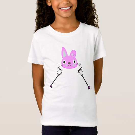T-Shirt Lapin de ski avec bâtons de ski (Devant)