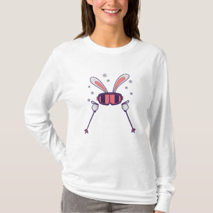 T-shirt Lapin de ski avec bâtons de ski et lunettes de ski