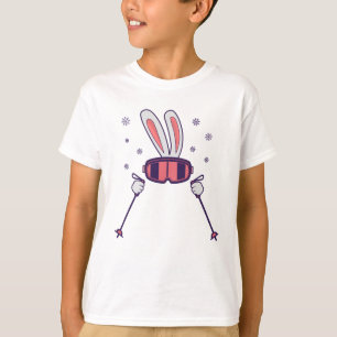 T-shirt Lapin de ski avec bâtons de ski et lunettes de ski