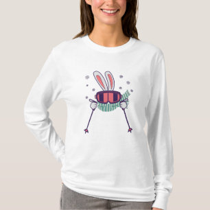 T-shirt Lapin de ski avec bâtons de ski lunettes de ski et