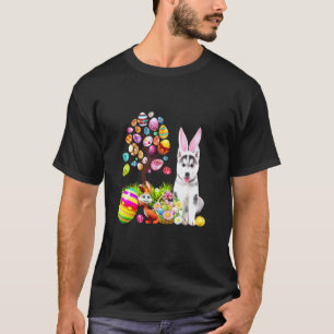 T-shirt Lapin Drôle Husky Chien Joyeuses Pâques Oeufs Arbr