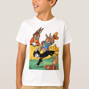 T-shirt Lapin drôle montant un chien noir dessin animé