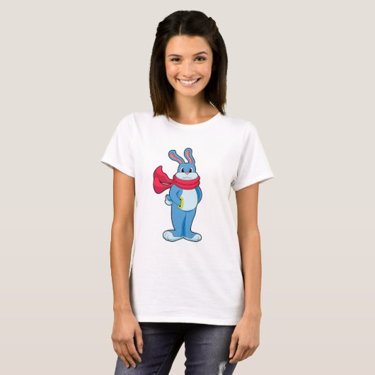 T-shirt Lapin en hiver avec Écharpe (Devant entier)