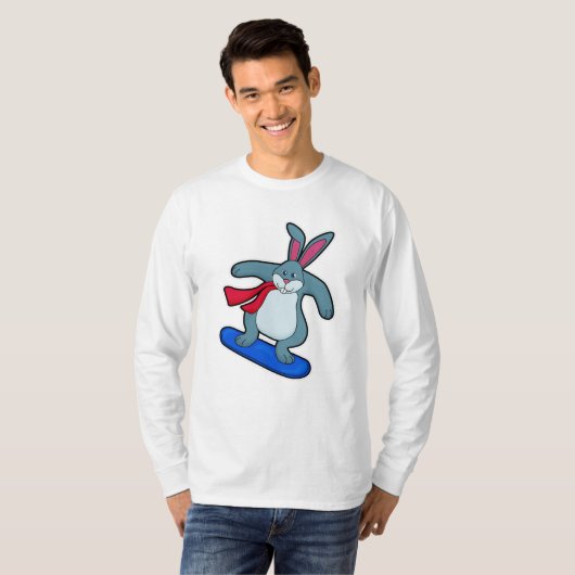 T-shirt Lapin en Snowboard avec Snowboard & Scarf (Devant entier)
