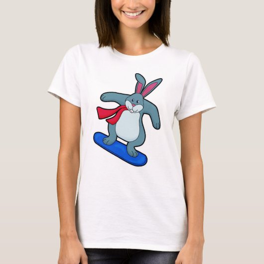 T-shirt Lapin en Snowboard avec Snowboard & Scarf (Devant)