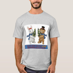 T-shirt Lapin et ours de Noël tenant des arbres T-Shi