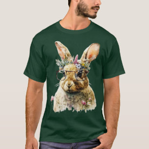 T-shirt Lapin Face Cutest Rabat Fleur Retro Lunettes de so