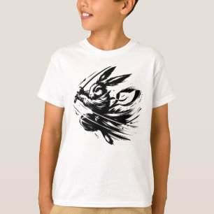 T-shirt Lapin Guerrier à l'Encre Noire Samouraï
