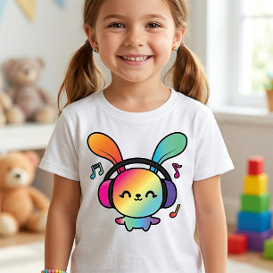 T-Shirt Lapin joyeux avec casque audio écoutant de la musi