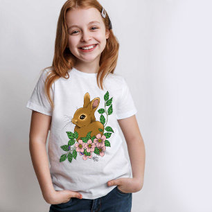 T-Shirt Lapin Lapin Fleurs Roses