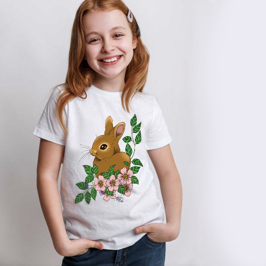 T-Shirt Lapin Lapin Fleurs Roses