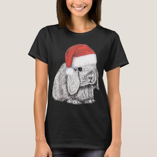 T-shirt Lapin Lapin Gagné Lop Nain Au Père Noël Christ (Devant)