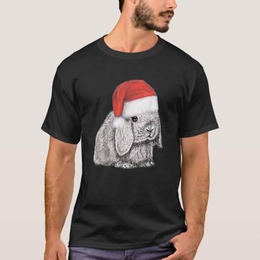 T-shirt Lapin Lapin Gagné Lop Nain Au Père Noël Christ (Devant)