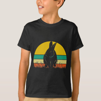 T-shirt Lapin-Lapin-Herbe-Retro-Couché de soleil