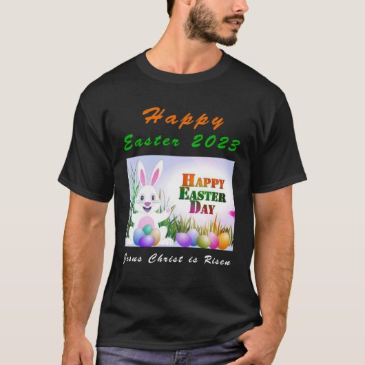 T-shirt Lapin lapin pour Pâques 2023 Jésus est ressuscité (Devant)