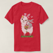T-shirt Lapin Mignon à Cheval sur un Lama Tenant un Panier (Design devant)