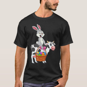 T-shirt Lapin Mignon à Cheval sur une Vache Joyeuses Pâque