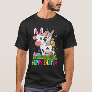 T-shirt Lapin Mignon à Cheval sur une Vache Œuf de Pâques
