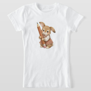 T-Shirt Lapin mignon avec crayon Filles rentrée scolaire