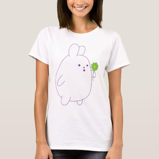 T-shirt lapin mignon avec fleur (Devant)