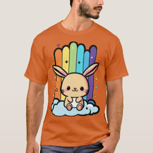 T-shirt Lapin mignon lapin sur un nuage arc-en-ciel coloré