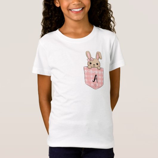 T-Shirt Lapin mignon sortant de la poche avec initiale (Devant)