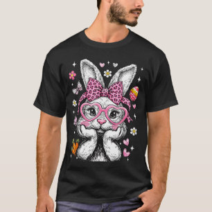 T-shirt Lapin mignon visage léopard coquette noeud papillo