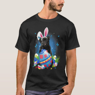 T-shirt Lapin pug avec panier d'oeufs Chasse aux fleurs de