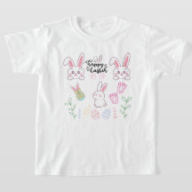 T-shirt lapin rose et blanc "Joyeux Pâques"