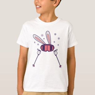 T-shirt Lapin skieur avec bâtons de ski et lunettes de ski