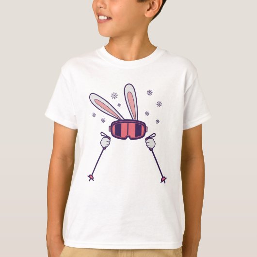 T-shirt Lapin skieur avec bâtons de ski et lunettes de ski (Devant)