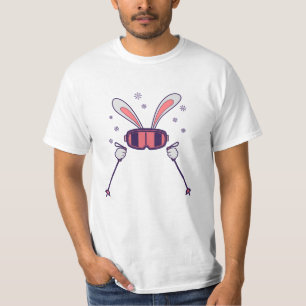 T-shirt Lapin skieur avec bâtons de ski et lunettes de ski
