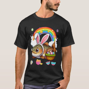 T-shirt Lapin Truite Poisson Pâques Chasse Œufs Bysket Cou