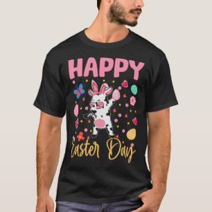 T-shirt Lapin Vache Oeufs Colorés Chasse Joyeux Jour de Pâ