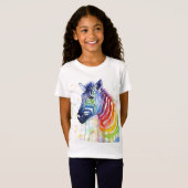 T-Shirt L'aquarelle de zèbre d'arc-en-ciel badine la (Devant entier)