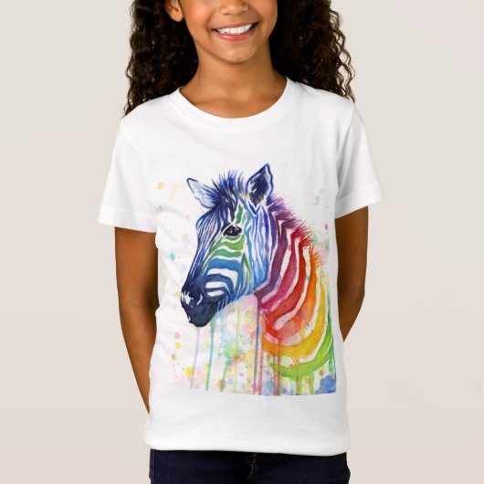 T-Shirt L'aquarelle de zèbre d'arc-en-ciel badine la (Devant)