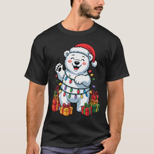 T-shirt Lar Bear Santa Hat Animals Lovers Ugly Christmas P (Devant)