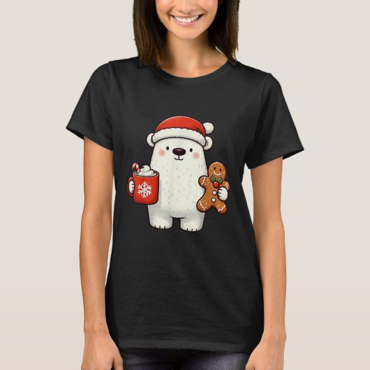 T-shirt Lar Bear Santa Hat Christmas Holiday Xmas Coffee C (Devant)