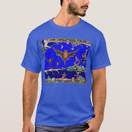 T-SHIRT LARGE BESTIAIRE MÉDIÉVAL, BATS VOLANT EN BLEU NUIT (Devant)
