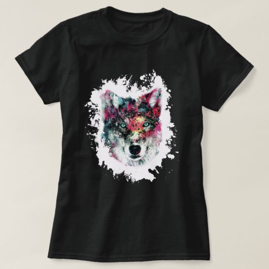 T-shirt L'art du loup coloré (Design devant)