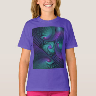 T-shirt L'art fractal abstrait moderne violet rencontre tu