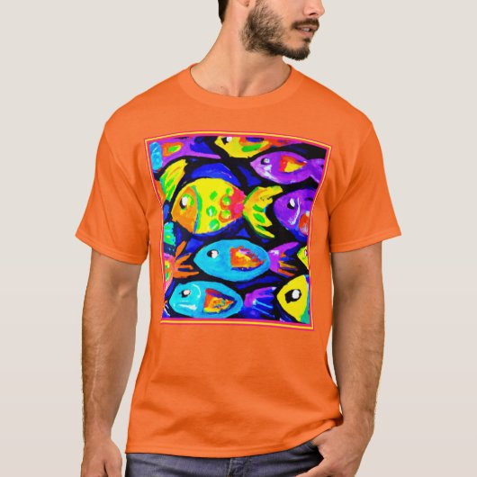 T-shirt L'art Motif coloré du poisson (Devant)