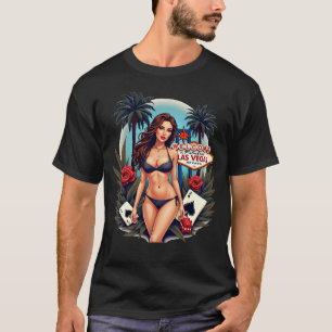 T-shirt Las Vegas Bikini Fille Cartes Dice Souvenir Tee