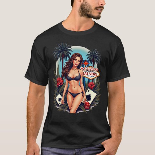 T-shirt Las Vegas Bikini Fille Cartes Dice Souvenir Tee (Devant)