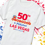 T-shirt Las Vegas Birthday Party<br><div class="desc">Planning your 50e anniversaire à Vegas ? This Welcome to Las Vegas sign style design is the perfect way for a 50 ans old to celebrate with a birthday party à Vegas ! Great for a girls' trip or birthday squad coming to Vegas for a weekend getaway or vacation Objets...</div>
