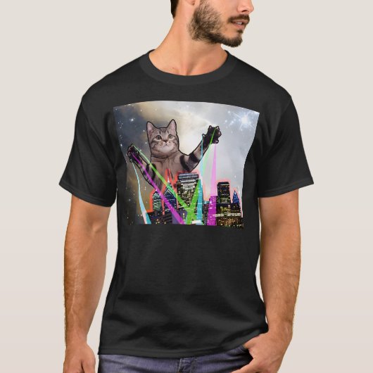 T-shirt Laser Eyes Space Cat Funny Laser Cat Cute Space Ca (Devant)