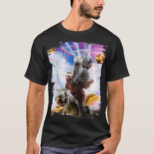 T-shirt Laser Eyes Space Guinea Pig Cat Sloth Dinosaure (Devant)