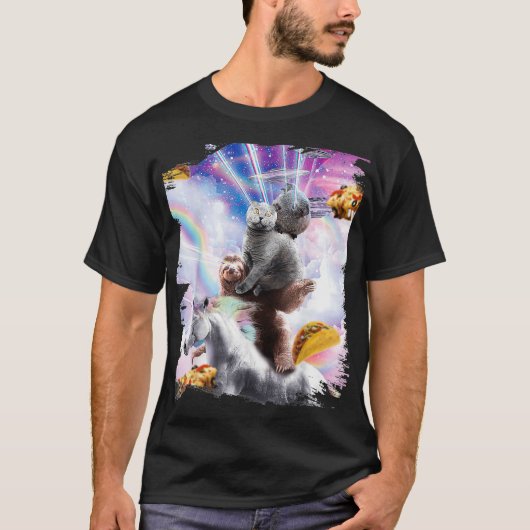 T-shirt Laser Eyes Space Guinea Pig Cat Sloth Unicorn _2 (Devant)